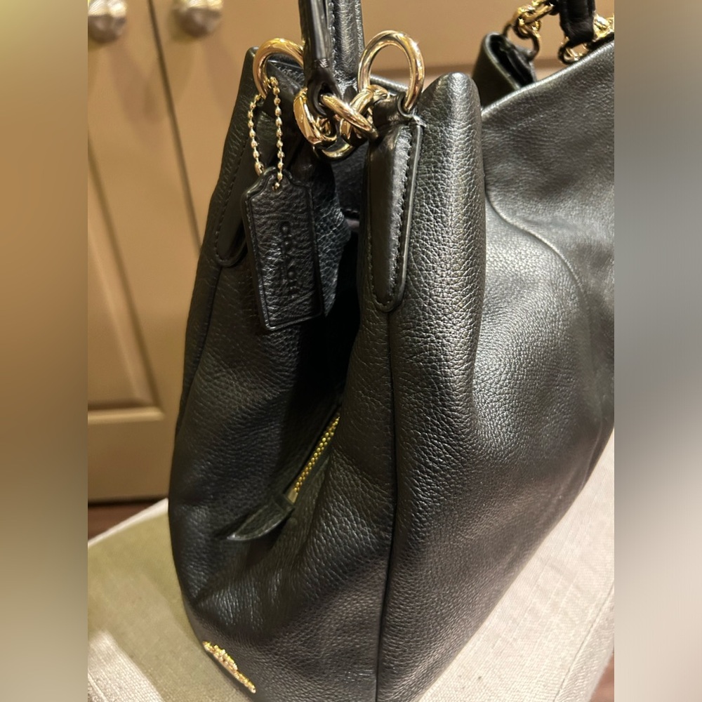 Coach Black Leather Shoulder Bag with Gold Hardware - Picture 8 of 13